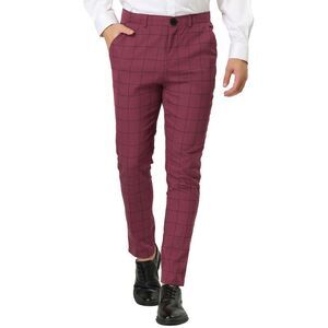 Plaid Dress Slim Fit Checked Business Pants with Pockets